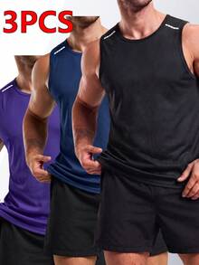 3pcs Men's Summer Sports Short Sleeve Elastic T-Shirts, Multi-Color Options, Suitable For Fitness, Running, Training - Purple - View 8