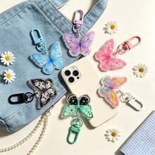 6 Pcs/Pack Cute Colorful Butterfly Acrylic Keychains, Cartoon Backpack Pendant Key Rings, Aesthetic Decorative Key Holders For Students Party Favor Gift Supplies - Butterfly - View 2