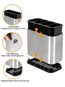 Stainless Steel Cutlery Holder - Rust-Resistant, Durable, Separate Compartments, Suitable For Forks, Knives, Spoons And Chopsticks - Modern Kitchen Utensil Organizer, Ideal Gift Item, Kitchen Cutlery Rack - View 2