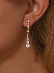 1 Pair Fashionable Long Water Drop Rhinestone Earrings, Suitable For Daily Wear By Women - Gold - View 2
