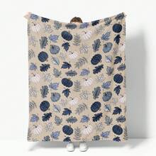1pc Neutral Beige Base Blue Pumpkin Maple Leaf Throw Blanket, Thanksgiving Autumn Home Decor Nap Flannel Fleece Blanket - Multicolor - View 4