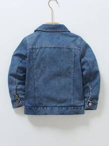 Jaket Denim Biru Anak Laki-laki, Gaya Kasual Musim Semi/Gugur Klasik, Model Longgar dengan Efek Lusuh dan Serbaguna, Atasan Luar yang Bergaya - Biru - View 4