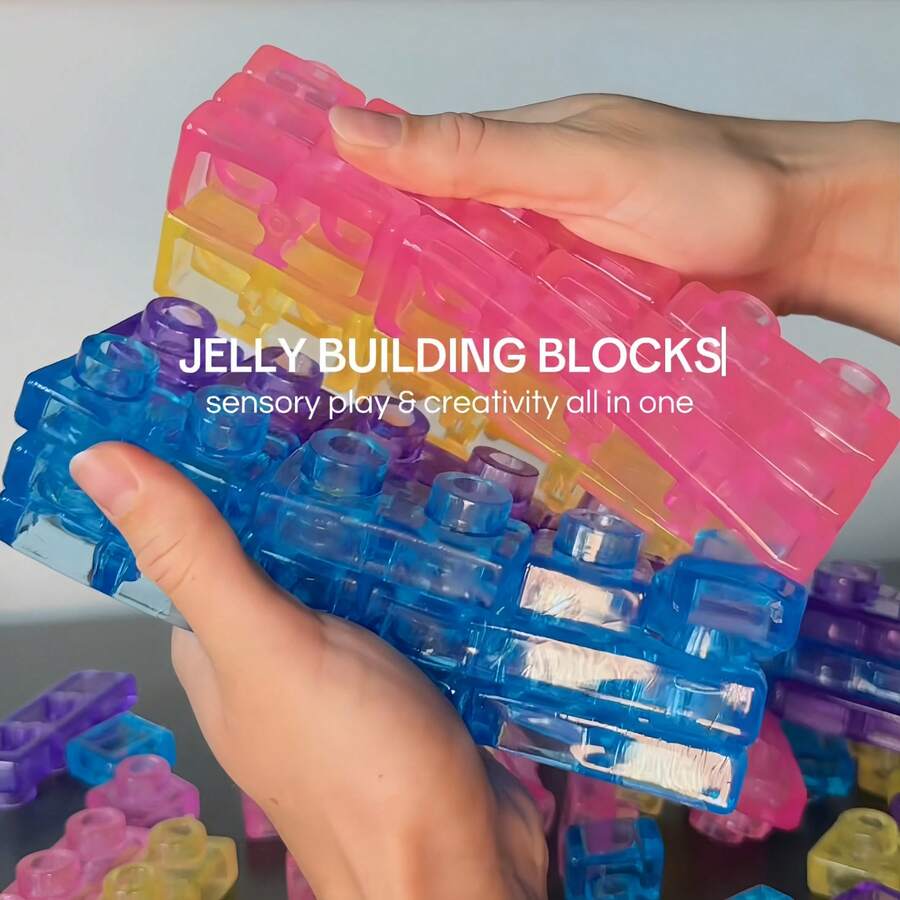 40Pcs Random Color Transparent Soft TPE Building Blocks, Flexible Bendable Large Interlocking Bricks, Kids Early Educational DIY Construction Stacking Toy