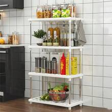 Genérico Estante de Almacenamiento 4 Niveles con 4 ganchos, Organizador Multinivel para Cocina, Despensa, Baño, Lavandería y Clóset, Fácil Montaje, Resistente al Agua - Blanco - Ver 4