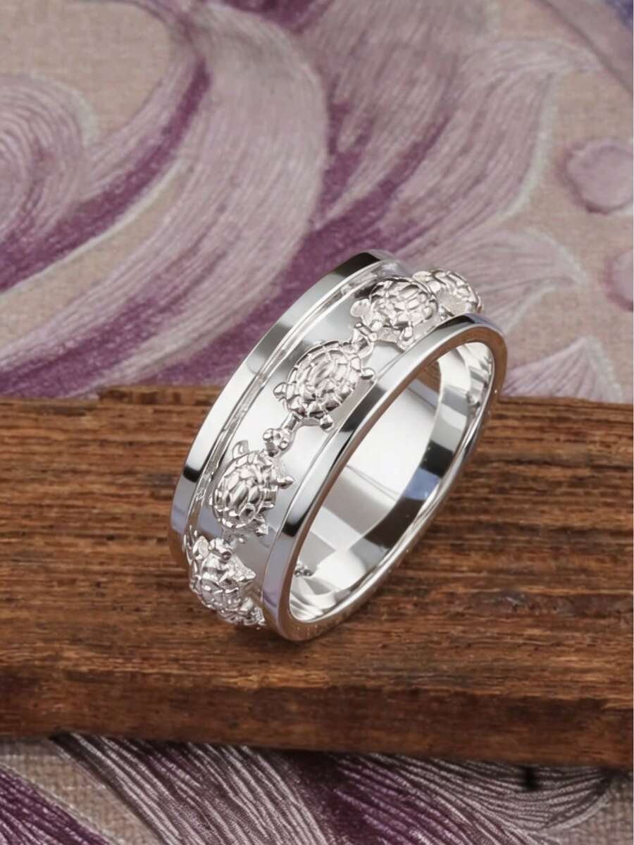 1pc Vintage Silver Sea Turtle Ring, Fashion Accessory Inspired By Nature, Suitable For Beach Vacation, Summer Outings And Daily Wear, Also An Excellent Choice For Valentine's Day And Birthday Gifts (No Gift Box Included) - A - View 1