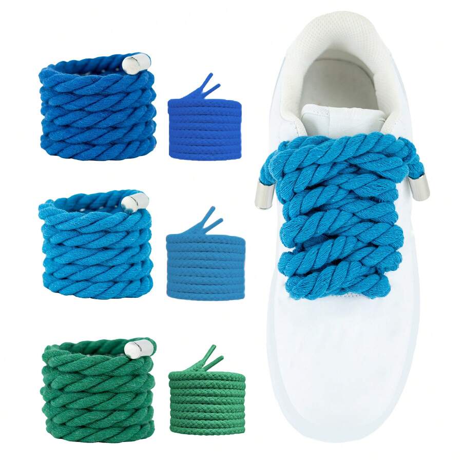 3 Pairs 10mm+5mm Colorful Hemp Shoelaces With Metal Tips, Suitable For Daily Replacement, DIY Decoration, Multiple Colors Available