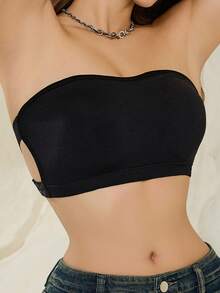 2pcs Women's Wireless Thick Strapless Bandeau Bra, Criss-Cross Back Ribbed Band Back Hook Closure Bandeau Tank Top - Multicolor - View 4