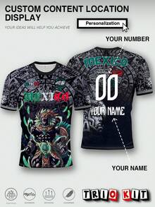 Personalized Custom Mexican Men's Soccer Jersey & Pattern Lightweight Soft Youth Soccer Jersey & Match, Training, Casual Wear & Gift - Black - View 2
