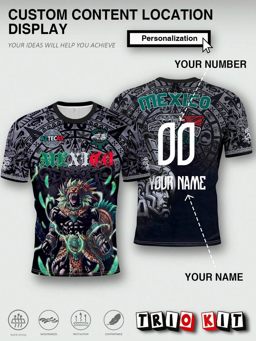 Personalized Custom Mexican Men's Soccer Jersey & Pattern Lightweight Soft Youth Soccer Jersey & Match, Training, Casual Wear & Gift