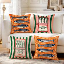 4pcs/1pc Vintage Sardine Pattern Pillow Case Without Insert, Single-Sided Printed Pillow Case, Suitable For Living Room Bedroom Home Decor, All-Season Pillow Case - Multicolor - View 1