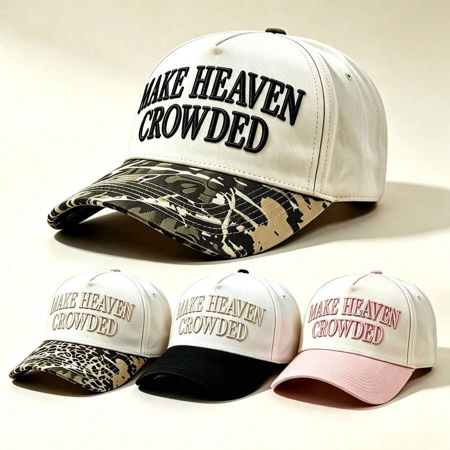 1pc MAKE HEAVEN CROWDED Embroidery Baseball Cap Mixed Color Brim Breathable Sport Hat Adjustable Strap For Men Women Street Style