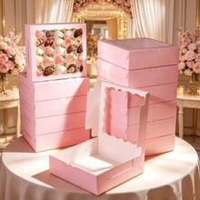 12/6PCS/1PC/20.32 X 20.38 Cm Box/Pink Wavy Window Gift Packaging Box/Birthday Party Afternoon Tea Gift Box/Suitable For Wedding/Birthday/Christmas/Holiday - Window Gift Box - View 3