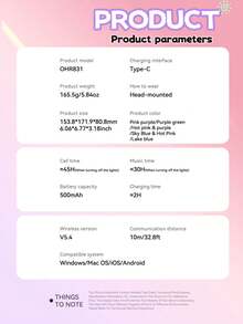 Authentic Acer OHR831 Bluetooth Over-Ear Headphones, RGB Starlight Lighting Effect, HiFi Surround Stereo Sound, Soft Breathable Thick Ear Pads, Adjustable Headband, Foldable Portable Design, Multi-Function Buttons, Macaron Color, Type-C Fast Charging - View 10