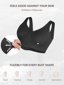 Women's Wireless Seamless Sports Bra With Padding, Comfortable And Breathable, Front Closure And Back Hook Design - Black - View 10