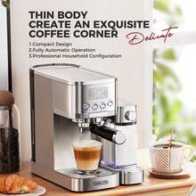 CAFELFFE半自動義式咖啡機,配備自動奶泡系統,一鍵操作即可製作濃縮、拿鐵與卡布奇諾，20巴高壓，1.3升水箱及0.7公升奶罐，自清潔功能，半自動咖啡機配數位顯示器與溫度控制 - 英規插(220-240V) - 查看 2