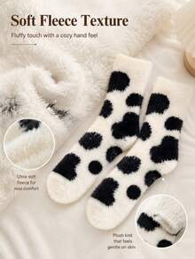Soft And Comfortable Plush Socks Featuring Various Patterns, Including Cow Prints And Cartoon Dinosaurs; These Soft, Fluffy, And Cozy Indoor Socks Are Perfect For Lounging At Home Or In The Dorm, As Well As For Autumn, Winter, And Everyday Wear. - Multicolor - View 4