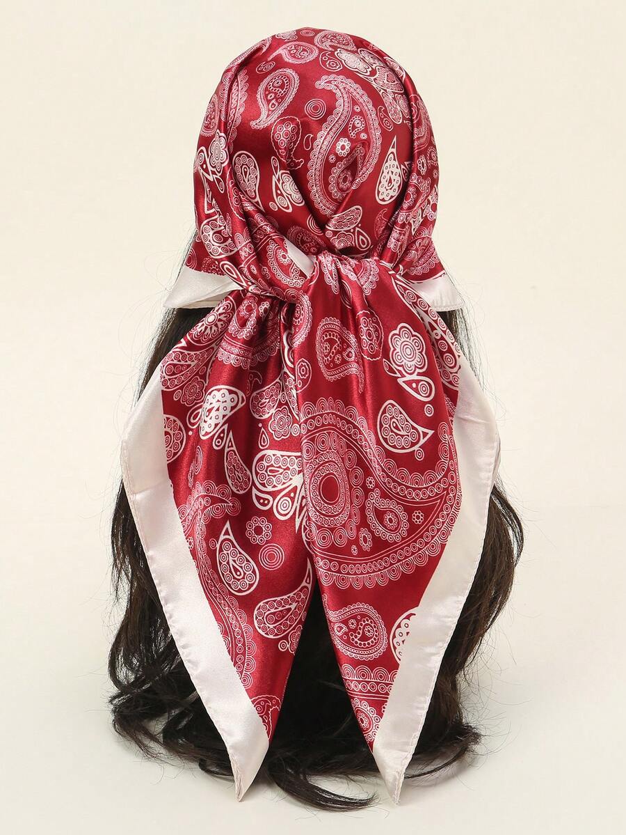 1pc New Bohemian Style Elegant Vintage Palace Floral Print Women's Bandana, Spring/Summer Fashion Casual Multi-Functional Scarf Shawl For Sun Protection, Suitable For Daily Wear - Multicolor - View 1