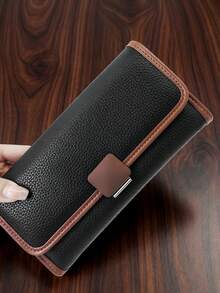 New Women's PU Soft Long Phone Wallet, Fashion Casual Large Capacity Multi-Function Handheld Multi-Layer Wallet Card Holder ID Organizer, Convenient To Carry, Suitable As Holiday Gift - Black - View 1