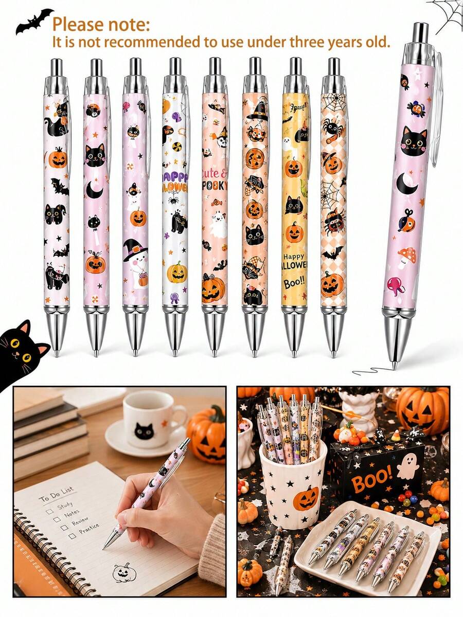 20pcs-Halloween Pens Bulk Halloween Party Ballpoint Pens Retractable Creative Boo Pink Pumpkin Ghost Skull Spider Gel Ink Suitable For Office Party Supplies - Multicolor 2 - View 1