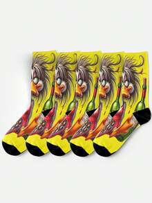 Cool 360° Printed Men's Socks - Streetwear Socks,Cartoon Duck,Internet-Famous Animals,Colorful,Funny Socks, Fit Daily, Holiday & Party Occasions - Yellow - View 5