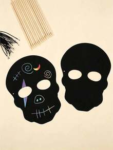 6SET Halloween Scratch Art Set, Rainbow Scratch Halloween Masks, Magic Scratch Masks With Elastic Ropes And Wooden Stylus, Suitable For Halloween Costume Party Photo Booth Props,Classroom Activities, Holiday Decorations, Fence Decorations - A - View 7