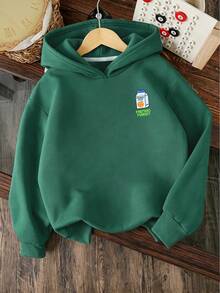 Boys' Hooded Long Sleeve Sweatshirt, Casual Graffiti Print, Loose And Comfortable, Suitable For Autumn/Winter Wear - Dark Green - View 3
