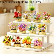 12pcs Micro Particle Flower Potted Building Blocks, Mini Particle Assembly, ABS Material, Suitable For Children 6+ Years Old, Develop Hands-On Ability, Can Be Desktop Decor, Window Display Collection, Holiday Small Gift, Gift Box Packaging - Multicolor - View 2