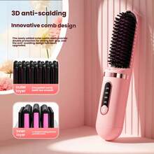 2-In-1 Hot Straightening & Curling Iron (2000mAh), Hair Salon Styling Tool Straightening Comb, Anti-Frizz Comb Portable Wireless Straightening Comb, Fast Heating, Suitable For All Hair Types, Anti-Scald Design LED Digital Display, USB Rechargeable & Auto Shut-Off Function, Lightweight & Portable, Suitable For Home & Travel Use, Women's Straightening Comb, Fashionable Handle Design, Sturdy Construction. Professional Styling Tool, Ideal Gift For Women, Also Includes Regular Comb And Hair Clips - A - View 1