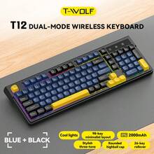 T-WOLF Keyboard Bluetooth Nirkabel Dual-Mode, Keyboard Gaming Backlit Isi Ulang, 98 Tombol, Tutup Tombol Warna-Blok Senyap yang Dapat Disesuaikan - View 15