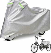 Funda para Triciclo de Adultos, Impermeable, para Bicicletas Reclinadas de Exterior, Duradera, Anti-UV, para 1-2 Bicicletas, con Orificios para Candado, Hebilla Antiviento, Resistente al Polvo y a la Intemperie, Lona para Triciclo Eléctrico - Plateado - Ver 1