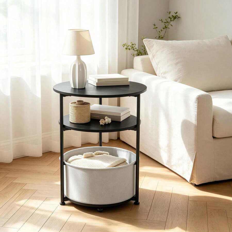 Stilvoller Wohnzimmertisch,Moderner Runder Beistelltisch,Nachttisch Im Schlafzimmer,Beistelltisch,Sofatisch - 黑色 - 查看 1