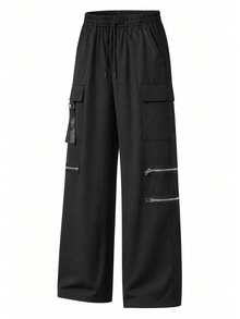 Men's Spring/Autumn New Drawstring Fashion Casual Sports Long Pants, Unisex, Suitable For Spring/Autumn - Black - View 5
