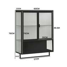 60CM Glass Doors Modern Two-Door Wall Cabinet With Featuring Two-Tier Enclosed Storage, An Open Shelf, And Towel Rack, For Entryway Living Room Bathroom Dining Room,Black - 黑色 - 查看 3