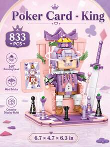 1 Set 779-833PCS Poker Card Mini Building Blocks, 4 Styles Available, Joker Little Joker King Queen Character Set, 360° Rotating Head, DIY Creative Display Build, Desk & Shelf Decor, Gift Idea - Clear - View 12