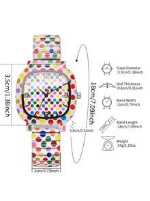 Women's Square Colorful Polka Dot Print Quartz Watch, Elastic Stretch Band Colorful Polka Dot Print Digital Scale Dial Personalized Design Wristwatch, Exquisite Gift For Girlfriend (1pc/Set) Watch Box Not Included - Multicolor - View 4