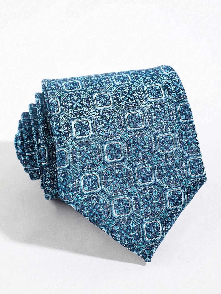 1pc Men's Square Jacquard Tie, Business Formal Suit Accessory, Elegant Decorative Matching - Multicolor - View 1