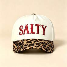 1pc SALTY Letter Embroidered Baseball Cap, Leopard Print Brim Trucker Hat, Adjustable Snapback Cap For Women Daily Outdoor Streetwear - Multicolor - View 11