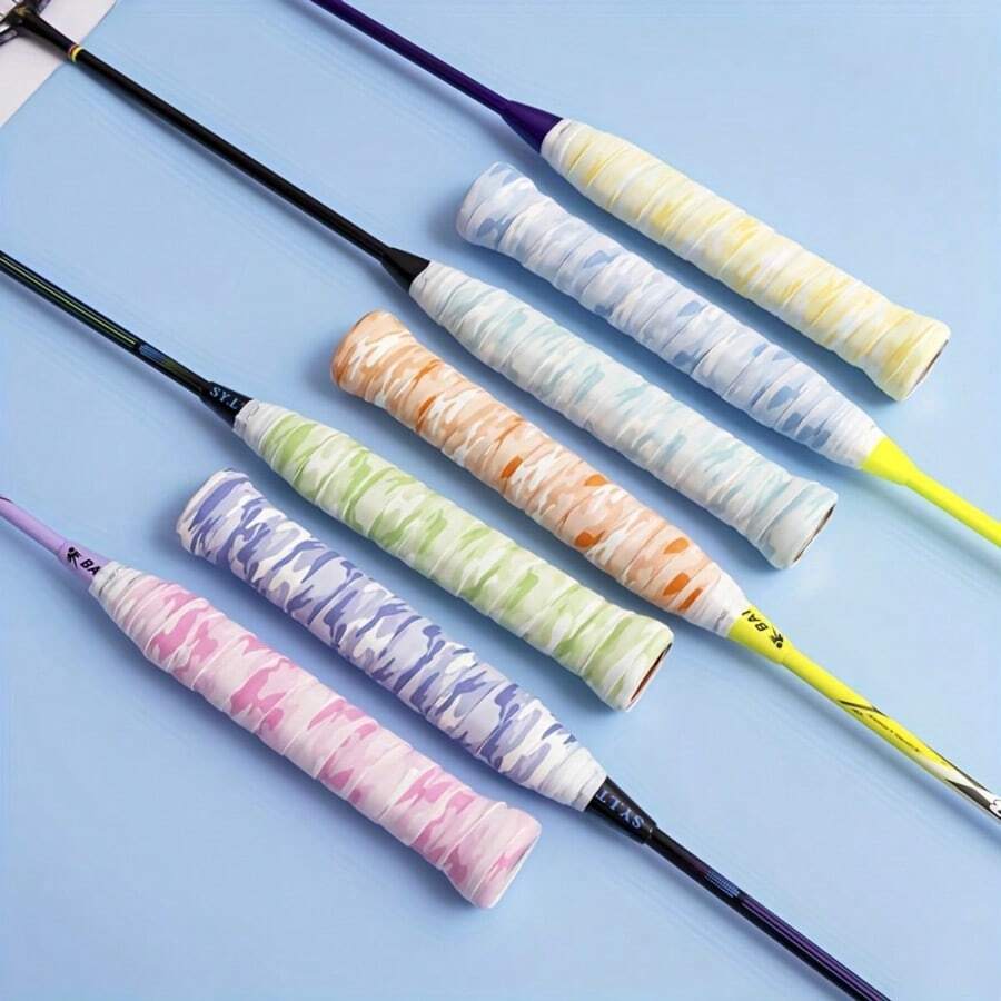 3pcs/5pcs/10pcs Tennis Racket Grip Tape, Anti-Slip Grip Tape, Flat Gradient Print Grip Tape, Pickleball Paddle Protection Tape, Suitable For Squash, Badminton, Racket Sports And Fishing Rods - Multicolor - View 1
