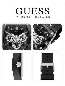 GUESS Men's Matte Black Barrel-Shaped Multifunction Quartz Watch, Black Soft Silicone Strap, GW0203G3 - one-size - View 5