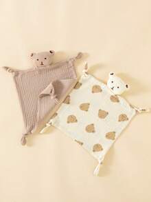 2PCS Comfortable Thin Breathable Crepe Fabric Baby Bibs, Cute Bear Head Multi-Functional Drool Bibs, Comforting Blankets - Multicolor - View 2