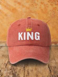 MAKEFGE 1件中性戶外休閒時尚字母刺繡皇冠 KING 水洗防曬可調尺寸軟頂棒球帽，適合日常配戴 - B型 - 查看 22