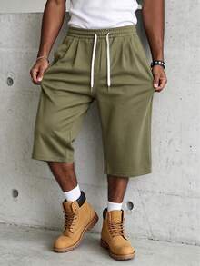 Men's Summer Casual 3/4 Pants, Drawstring Waist, Fashionable And Comfortable, Suitable For Daily Wear And Outdoor Sports - Army Green - View 4