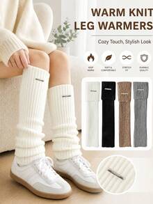 2 Pairs Random Autumn/Winter Women's Ribbed Knit Leg Warmers, Soft Thick Winter Warm Loose Boot Cuffs, Elastic Fashion Stacked Calf Socks, Versatile Elegant Boot Leg Covers Leggings Daily Set, Ideal Gift For Women - Multicolor - View 3