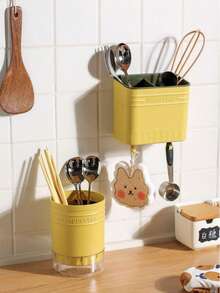 1 Piece Of Household Wall Mounted Chopstick Holder - No Drilling Design, Can Store Spoons, Knives, Forks, Kitchen Multifunctional Drainage Utensil Holder, Utensil Storage Box Suitable For Kitchen Storage, Large Capacity, Multiple Colors - View 3