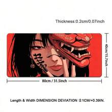1入 遊戲用武士鬼面面具日本動漫少女滑鼠墊 大尺寸電腦辦公遊戲桌墊 XXL 橡膠防滑遊戲鍵盤滑鼠墊 長款桌面墊 專業頂級速度控制配件 - 查看 27