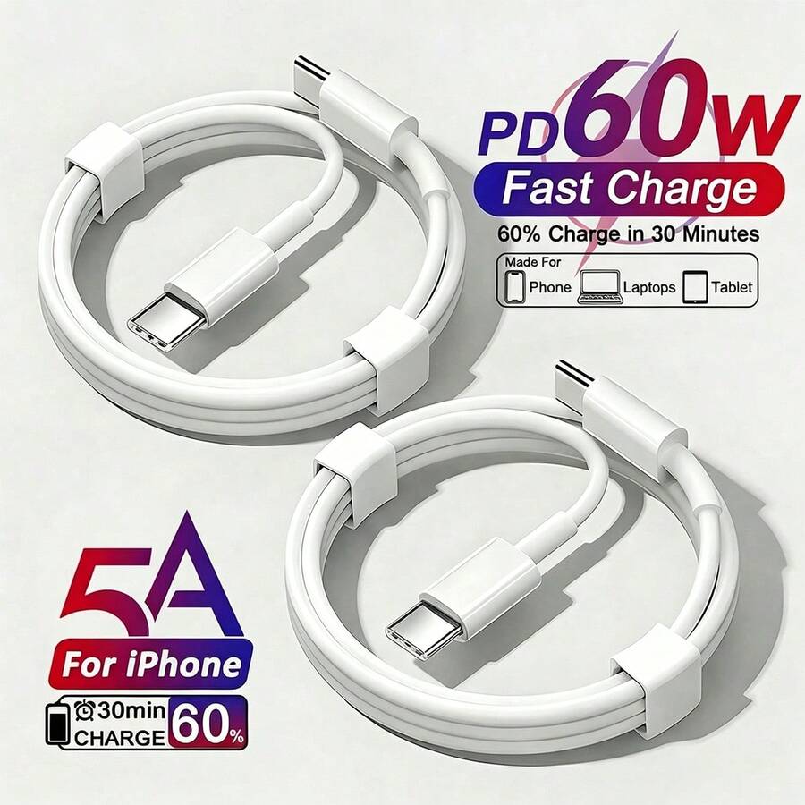 1/2/5 buah Kabel Pengisian Cepat USB-C ke USB-C, Kabel Transfer Data Kecepatan Tinggi Tipe-C 3,3 kaki/100 cm, Kompatibel dengan iPhone 17 Pro Max/17 Pro/17/16 Pro Max/16 Pro/16/15 Pro Max/15 Pro/15 Plus/15 - MultiWarna - View 1