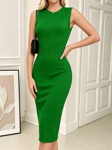 Women Sweater Dresses - Green - View 2