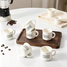 6 st 150 ml/5 oz minimalistiska espressokoppar i keramik, mini kaffekoppar med handtag i porslin, släta demitasse-koppar för te, drycker, , mjölk och vatten, perfekta för espressomaskin, present till kaffeälskare - Multifärgad - Visa 7