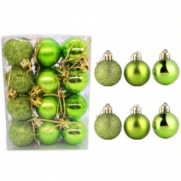 YQQ24pcs Christmas Ball Baubles 1.2 Inches Shatterproof Plastic Hanging Balls Pendant For Xmas Tree Decoration Tiny Size;Lime Green 1269