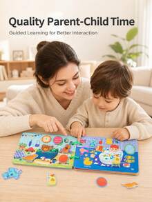 14 In 1 Early Education Busy Book For Kids - Montessori Cognitive Learning Puzzle With Hook And Loop Stickers - English Math Shape Animal Color Toy For Toddlers 3 Years+ - Multicolor - View 6